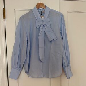 H&M Light Blue Bow Tie Button-Down Blouse